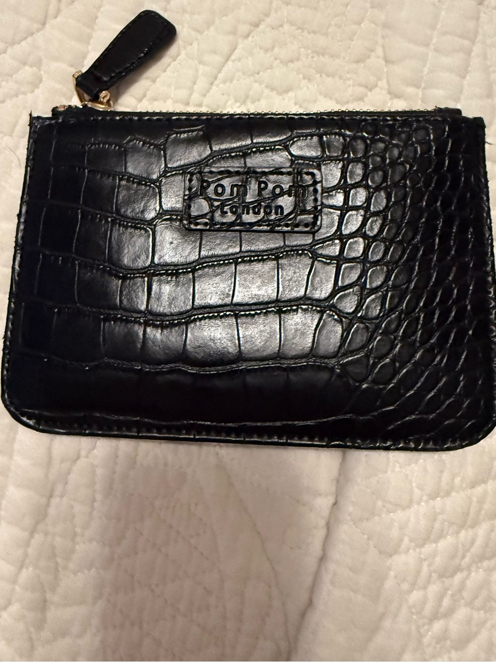 Pom Pom London Black Croc-Embossed Zip card and coin pouch